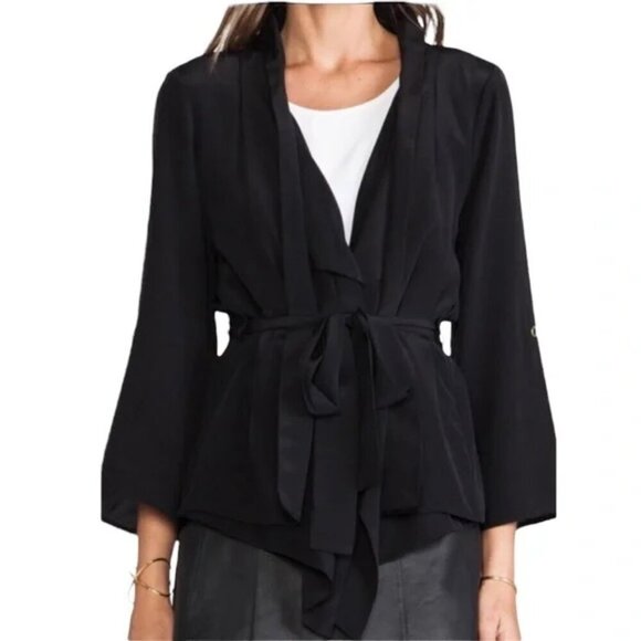 Yumi Kim Claudia Silk Kimono Draped Jacket 8 large grey F1960 - Picture 2 of 10